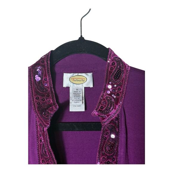 0012. Talbots Vintage Velvet Sequin Long Sleeve Blouse Purple Size M - Picture 4 of 7
